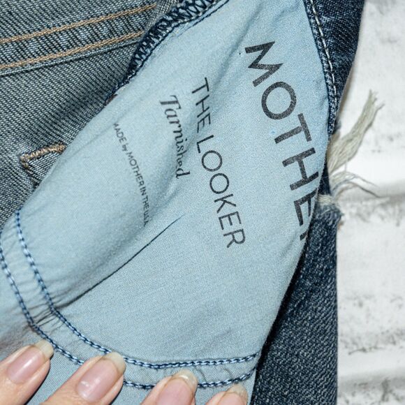 MOTHER Denim The Looker Distressed Skinny Jeans Blue Tarnished size 25 - Picture 8 of 11